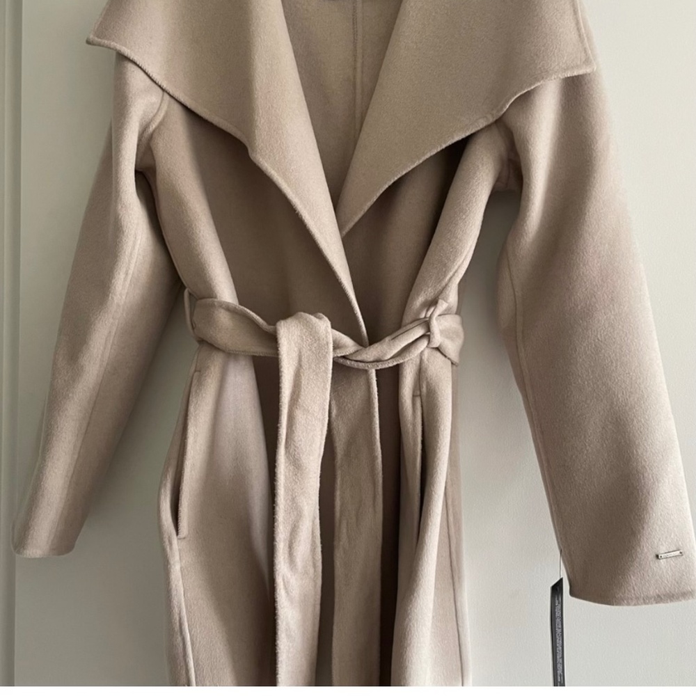 TAHARI Women's Double-faced Luxury Soft Wool Blend Peacoat Wrap Wool Coat With R